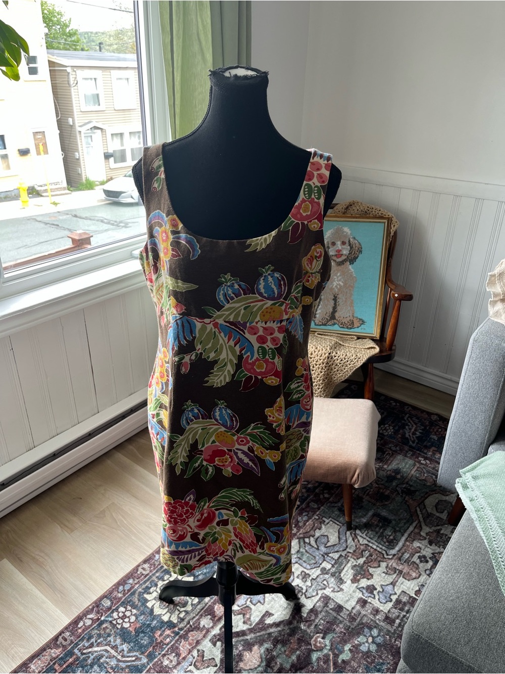 Vintage Y2K summer dress Floral Multicolor Sleeveless Shift Dress - Brown L